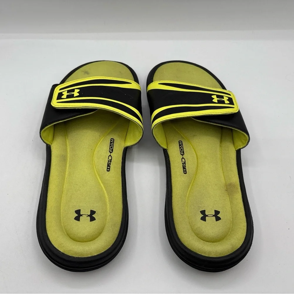 Under Armour 4D Foam Slides Black Yellow Comfort Slip On 1226875-009 Men’s S: 7